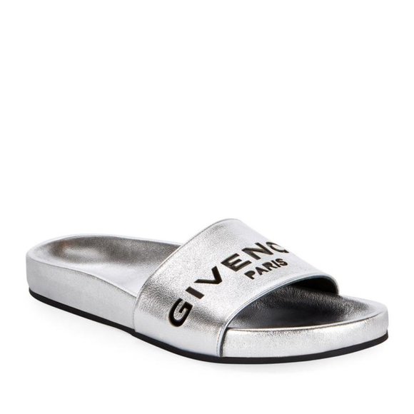 Givenchy Shoes - Givenchy 'Cruise' Flat Metallic Pool Slides - 7B
